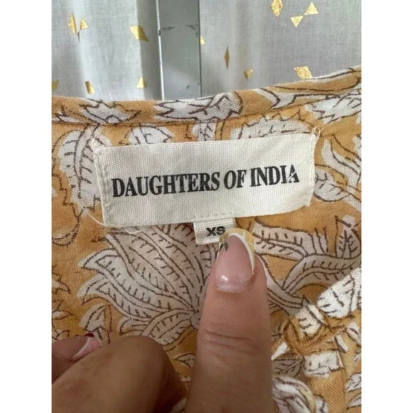Daughters Of India 100% Cotton Kyra Cumin Paisley Semi Sheer Mini Dress XS - Picture 8 of 10